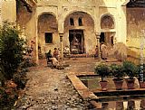 Figures in a Spanish Courtyard by Manuel Garcia y Rodriguez